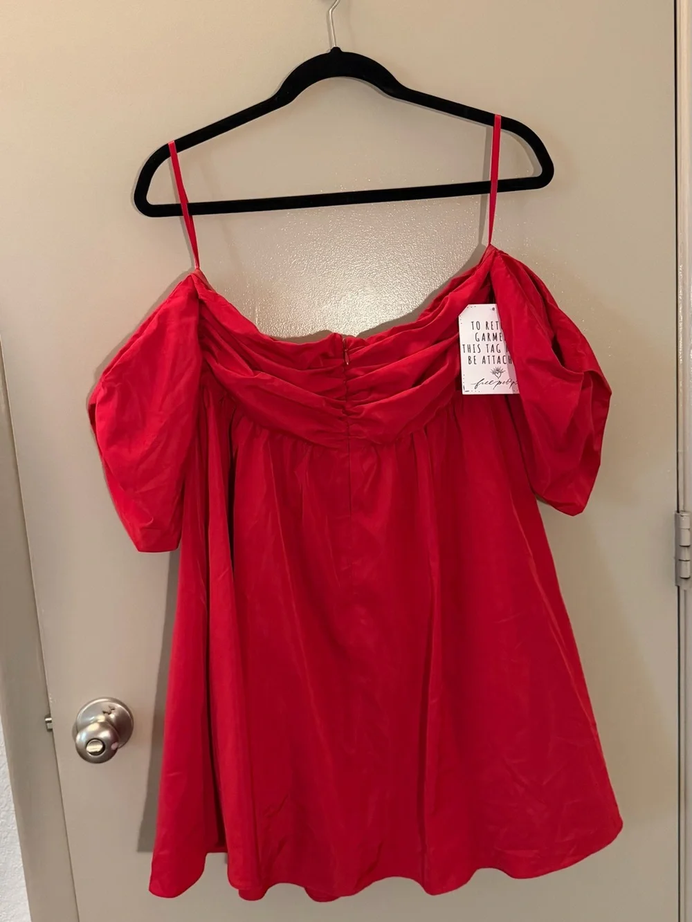 Free People Red Off-Shoulder Puff Sleeve Mini Dress